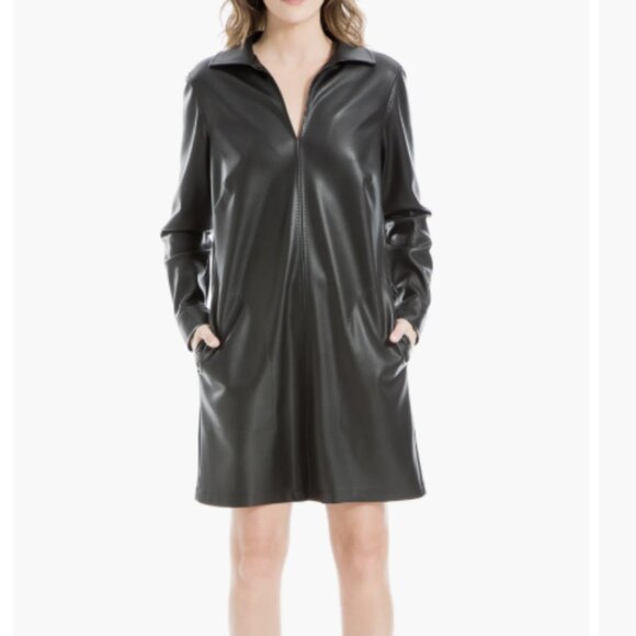 *NWT* Max Studio Long Sleeve Faux Leather Shirtdress, Size Small - Picture 1 of 4